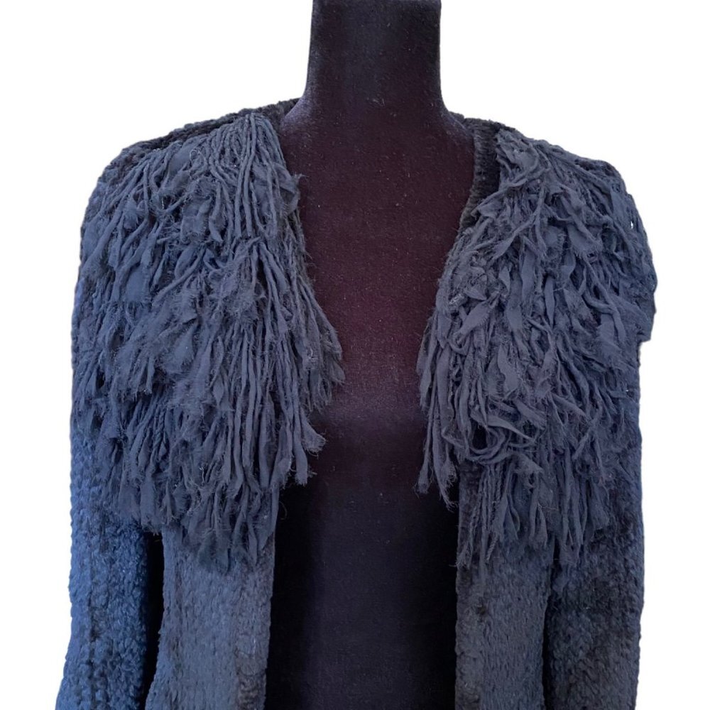 Diane Von Furstenberg Super Soft Black Rabbit Fur Cardigan Sweater - Picture 2 of 7